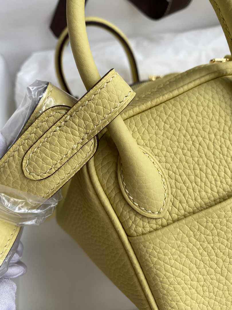 Hermes Lindy Mini Bag Lemon Yellow Togo Leather Gold Hardware H8647