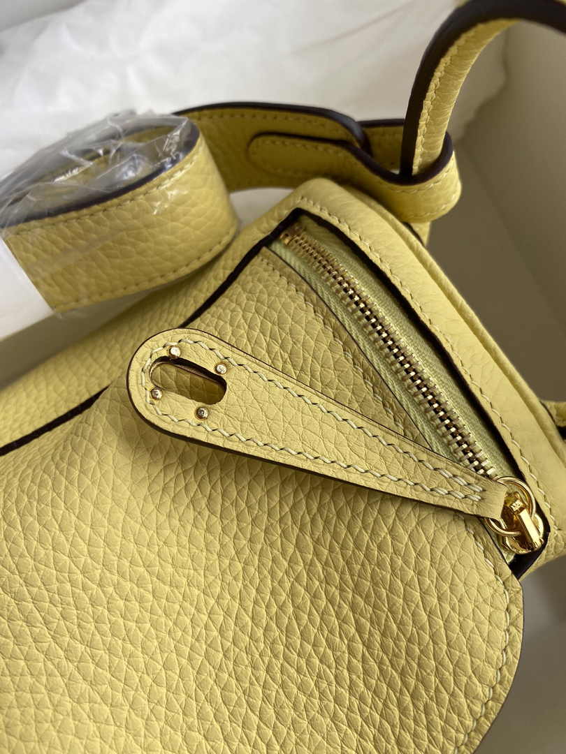 Hermes Lindy Mini Bag Lemon Yellow Togo Leather Gold Hardware H8647