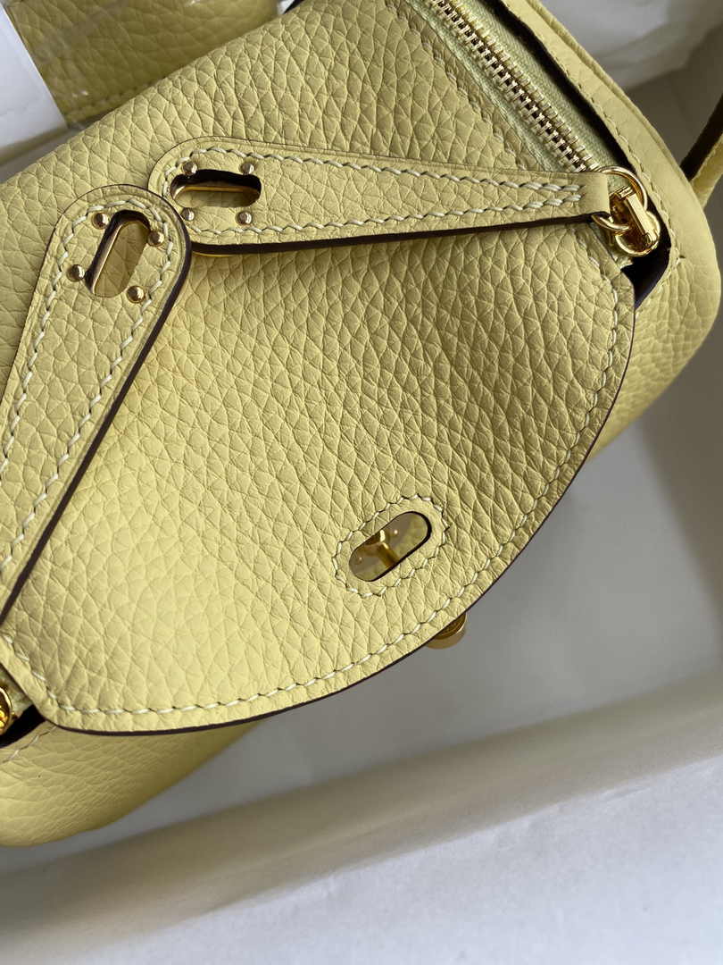 Hermes Lindy Mini Bag Lemon Yellow Togo Leather Gold Hardware H8647