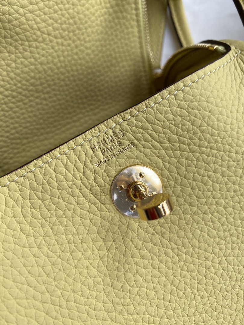 Hermes Lindy Mini Bag Lemon Yellow Togo Leather Gold Hardware H8647