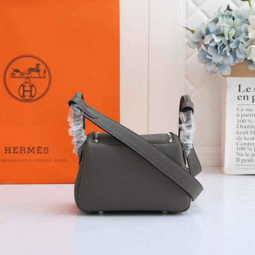 Hermes Lindy Mini Bag Dark Gray Togo Leather Silver Hardware H8600