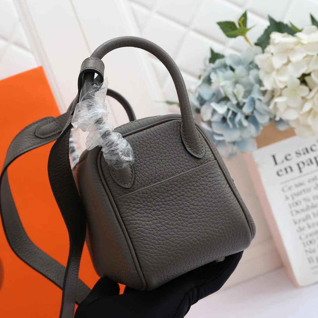 Hermes Lindy Mini Bag Dark Gray Togo Leather Silver Hardware H8600