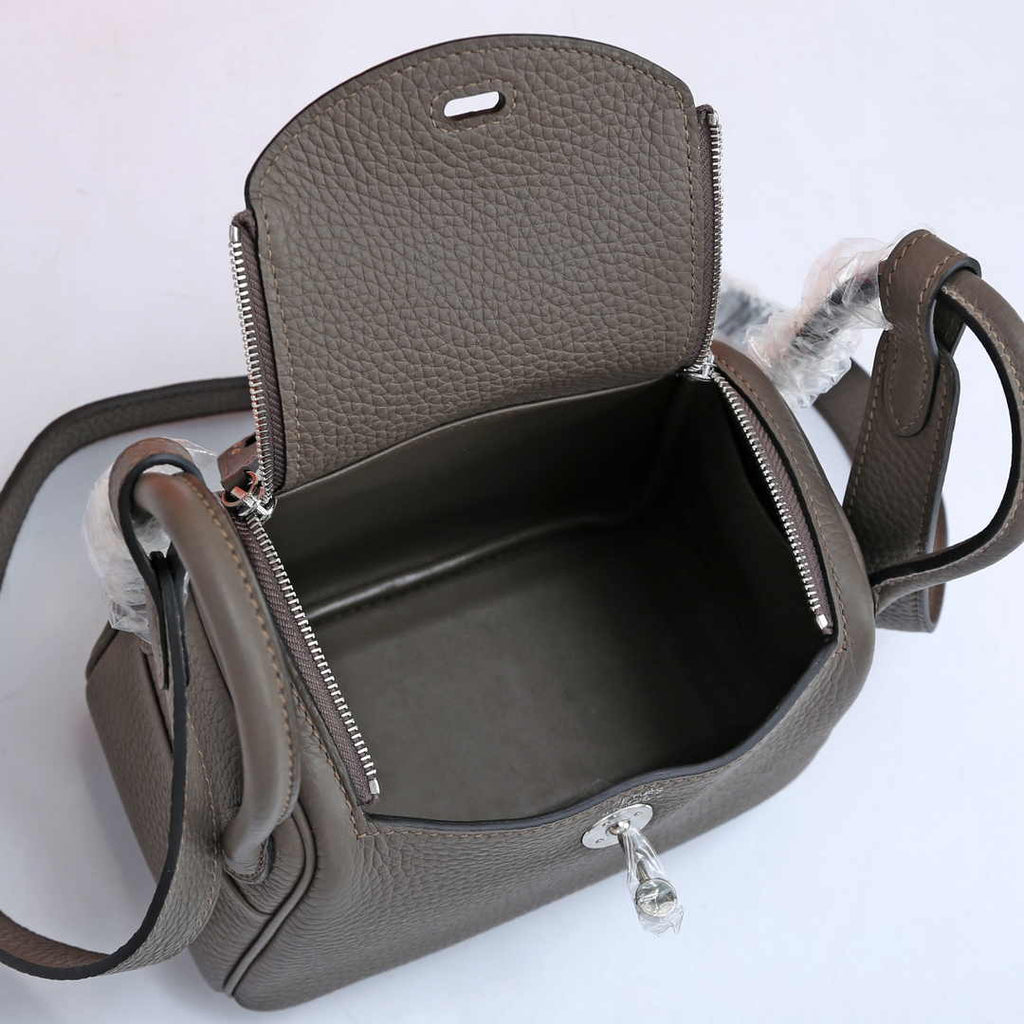 Hermes Lindy Mini Bag Dark Gray Togo Leather Silver Hardware H8600