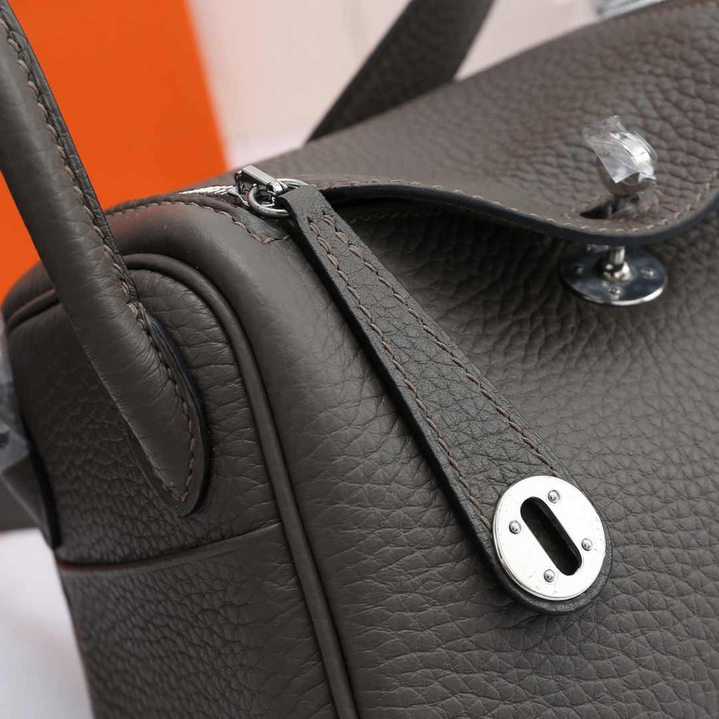 Hermes Lindy Mini Bag Dark Gray Togo Leather Silver Hardware H8600