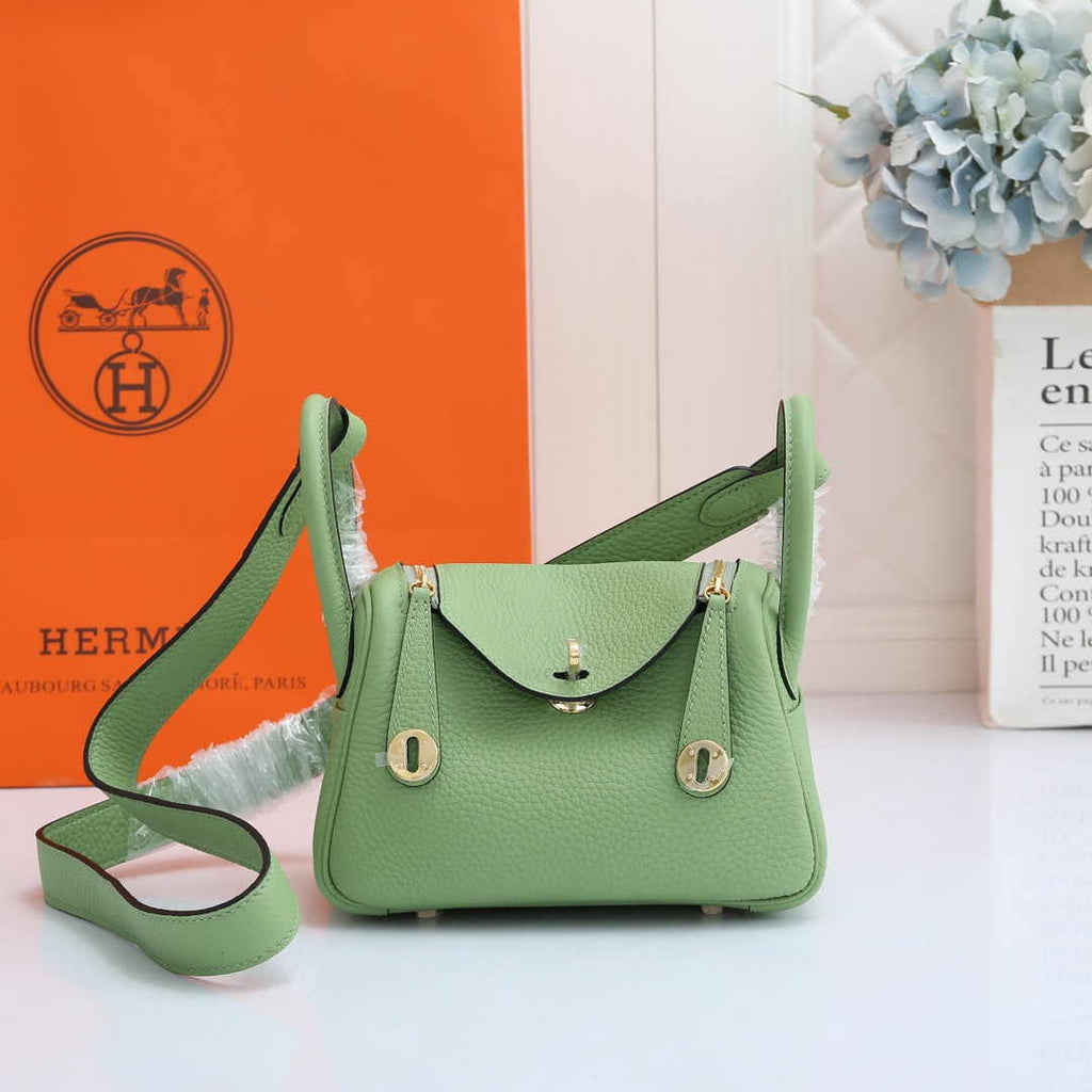 Hermes Lindy Mini Bag Green Togo Leather Gold Hardware H8601