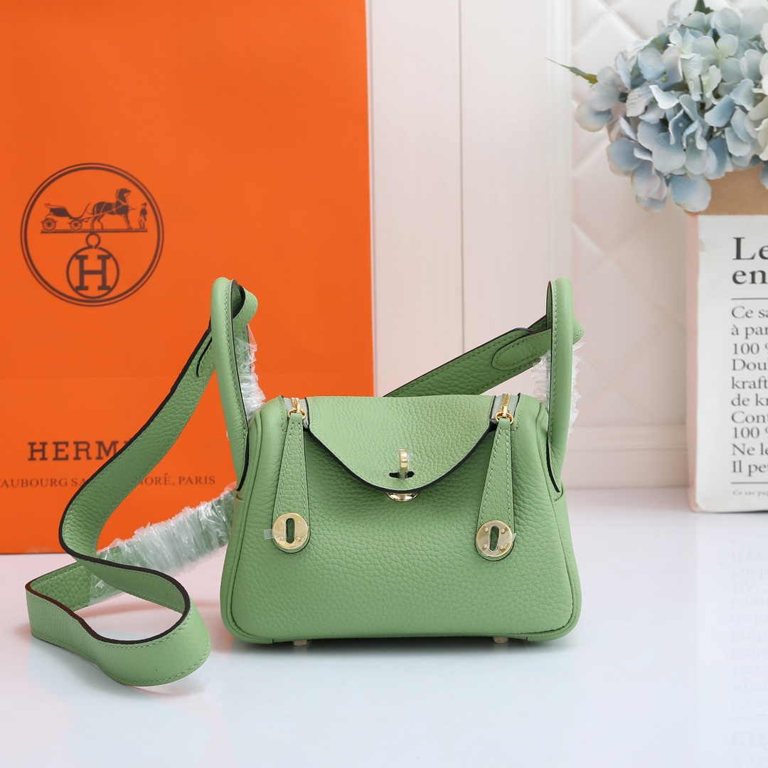 Hermes Lindy Mini Bag Green Togo Leather Gold Hardware H8601