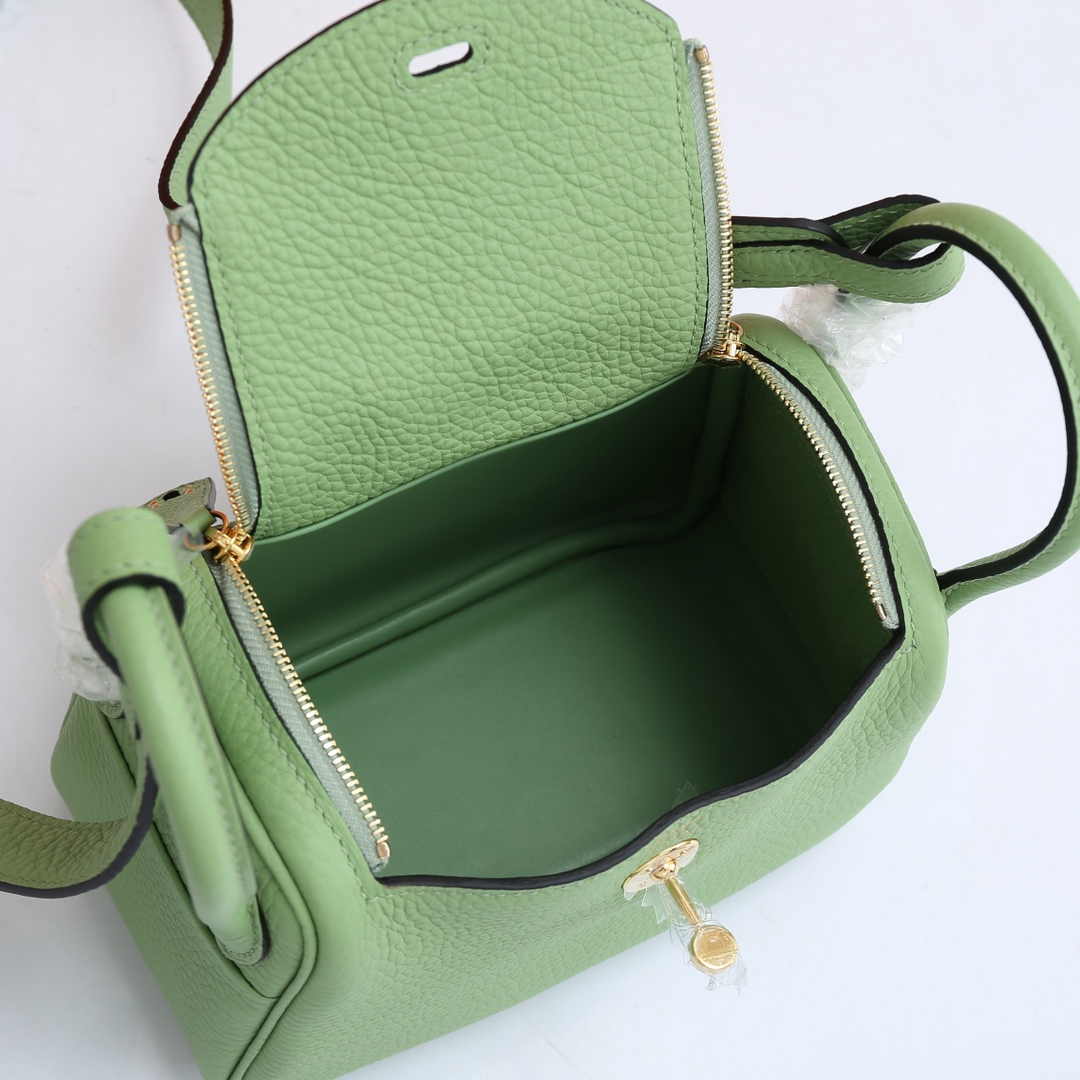 Hermes Lindy Mini Bag Green Togo Leather Gold Hardware H8601