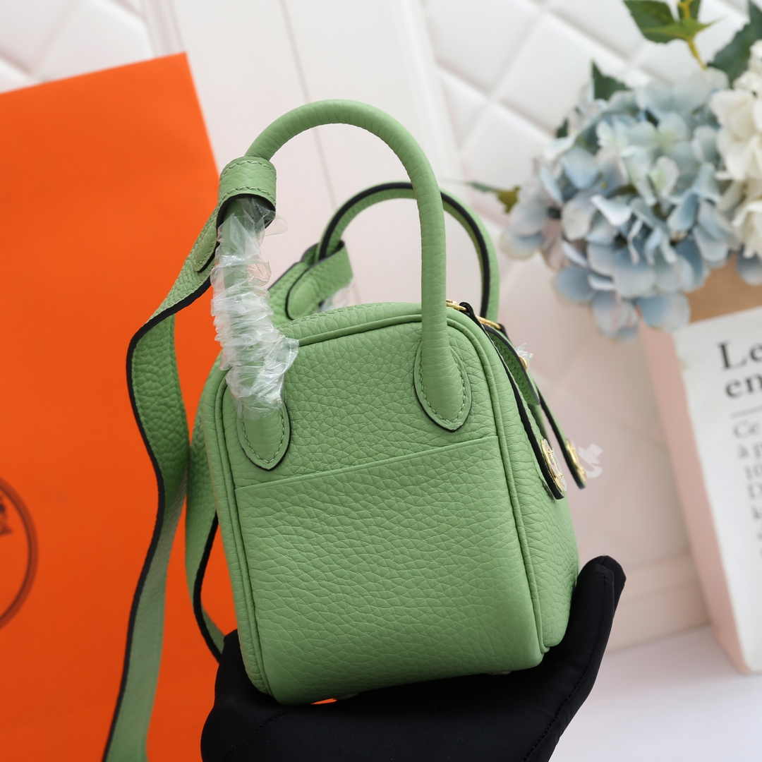 Hermes Lindy Mini Bag Green Togo Leather Gold Hardware H8601