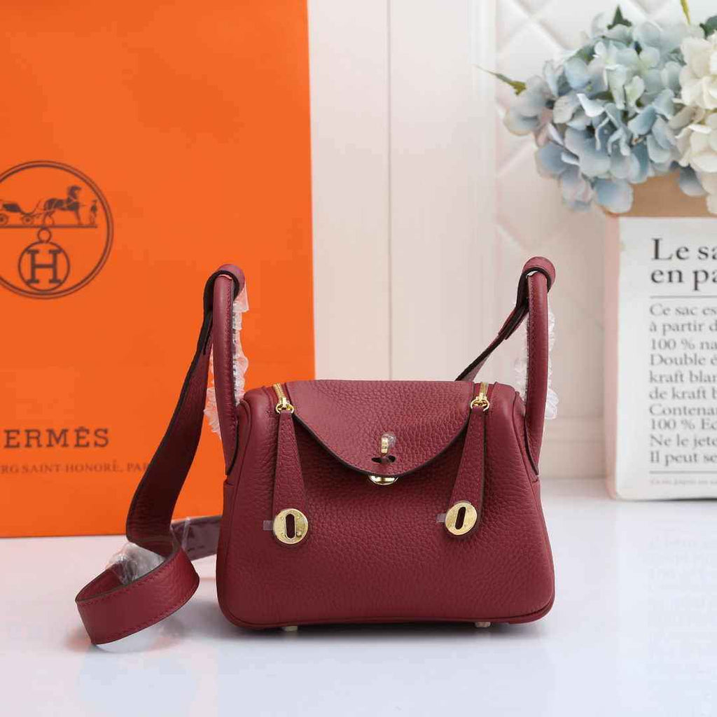 Hermes Lindy Mini Bag Wine Red Togo Leather Gold Hardware H8604