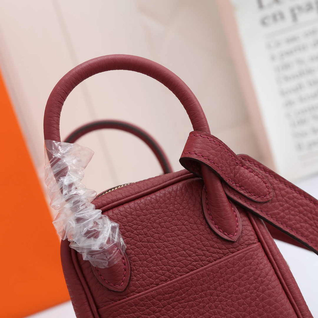 Hermes Lindy Mini Bag Wine Red Togo Leather Gold Hardware H8604