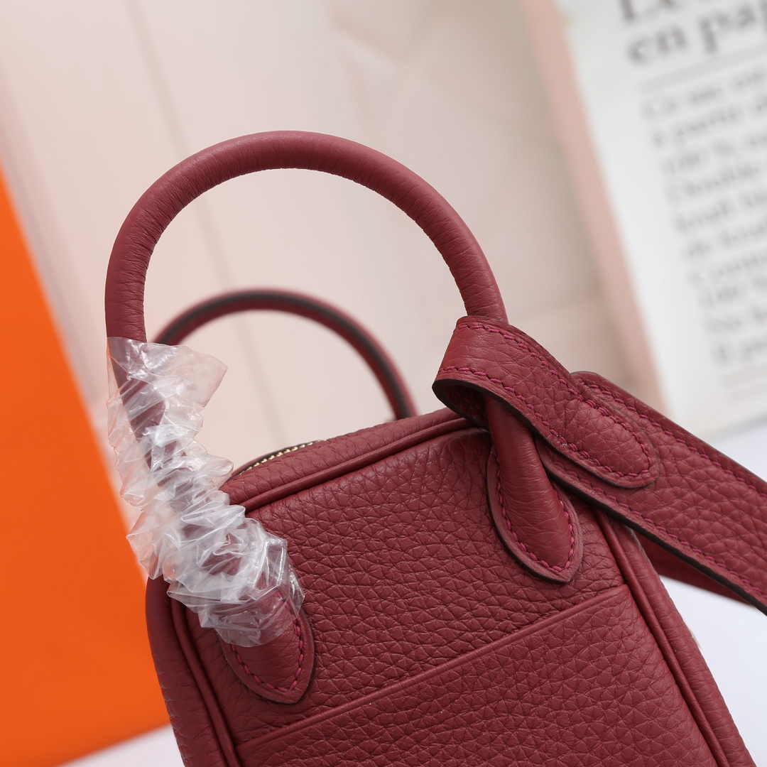 Hermes Lindy Mini Bag Wine Red Togo Leather Gold Hardware H8604