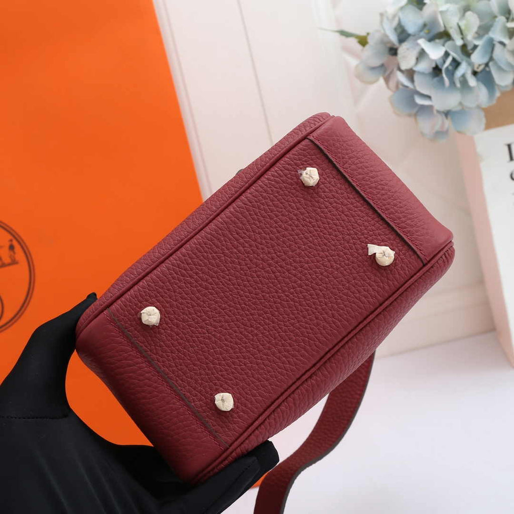 Hermes Lindy Mini Bag Wine Red Togo Leather Gold Hardware H8604