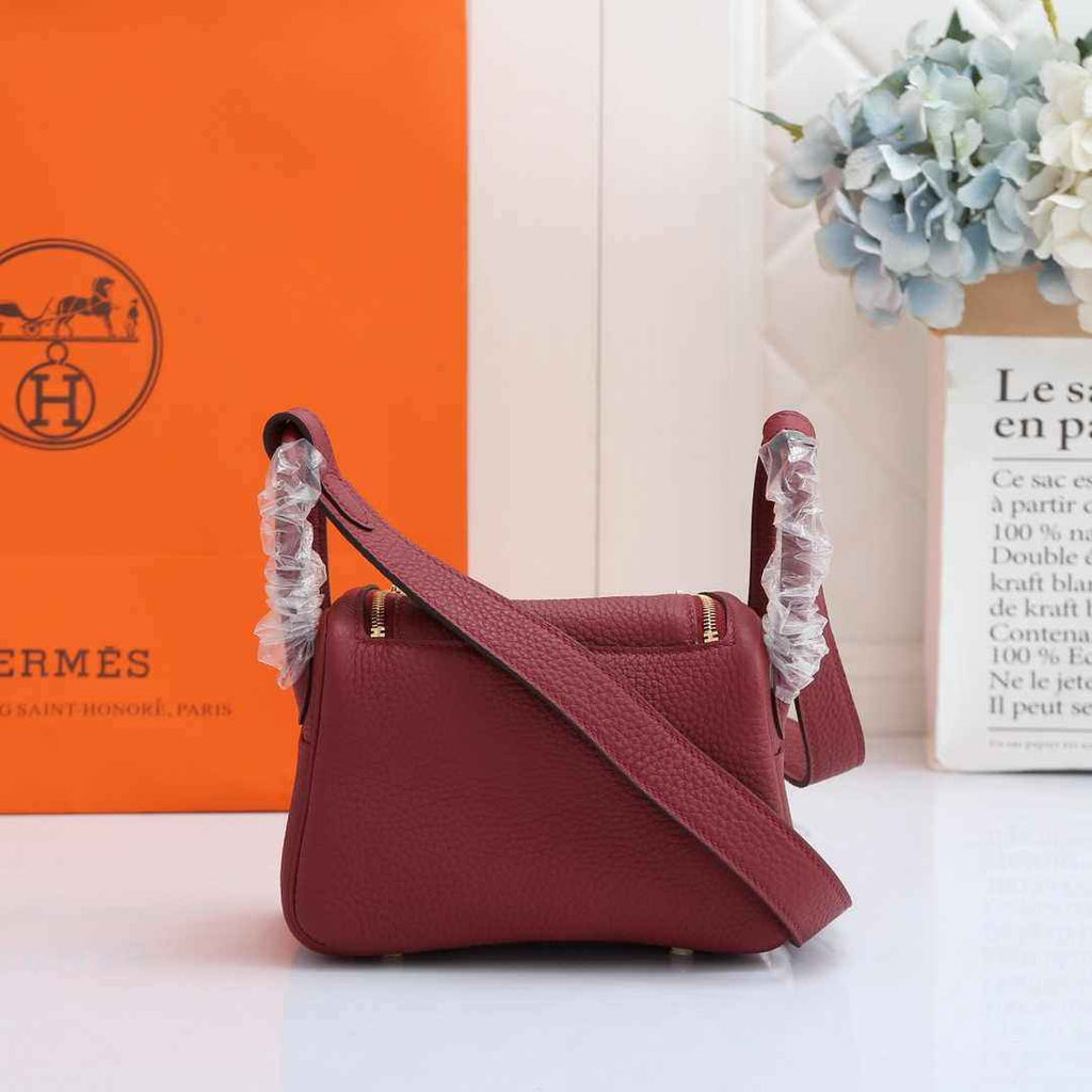 Hermes Lindy Mini Bag Wine Red Togo Leather Gold Hardware H8604