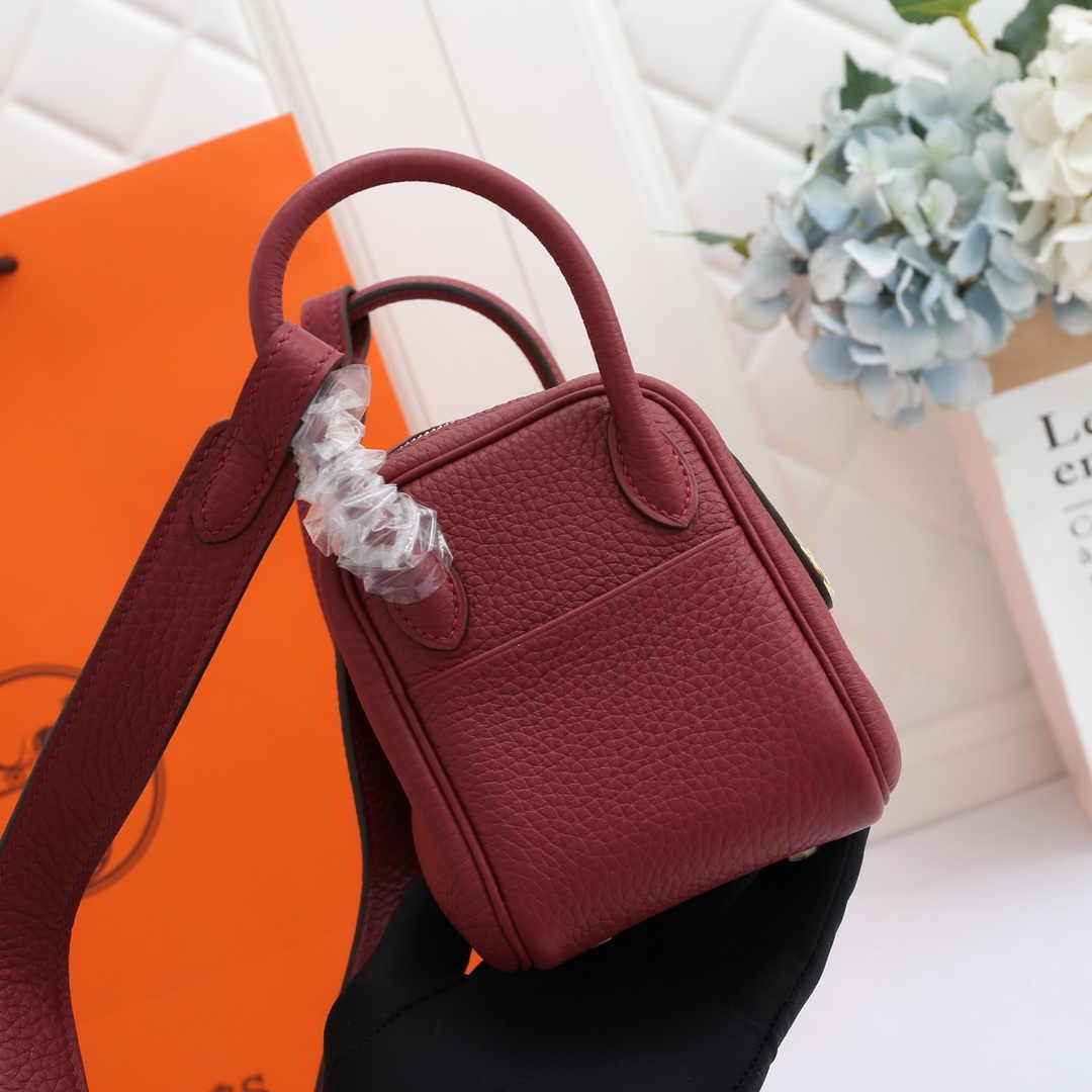 Hermes Lindy Mini Bag Wine Red Togo Leather Gold Hardware H8604