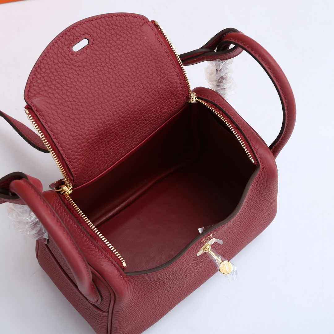 Hermes Lindy Mini Bag Wine Red Togo Leather Gold Hardware H8604