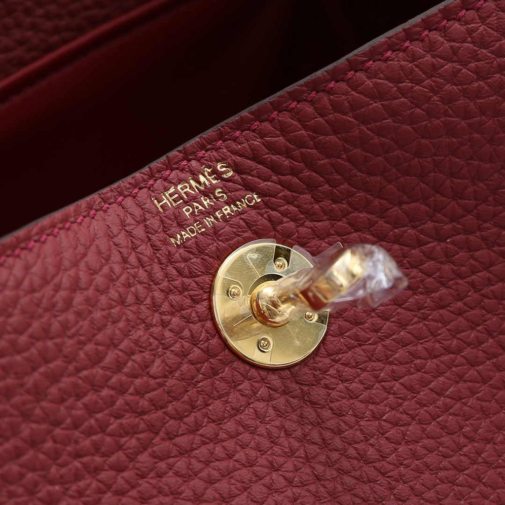 Hermes Lindy Mini Bag Wine Red Togo Leather Gold Hardware H8604