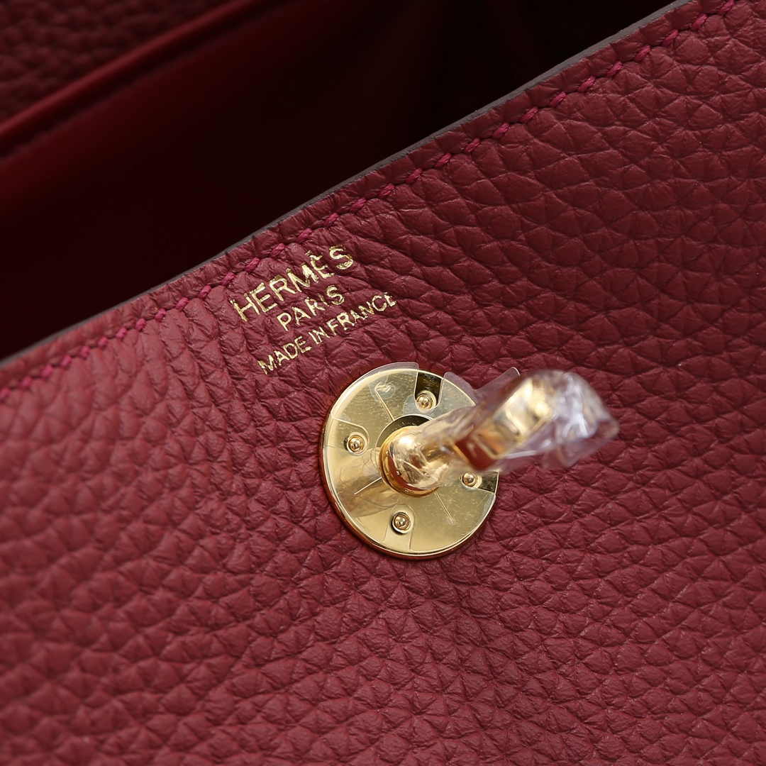 Hermes Lindy Mini Bag Wine Red Togo Leather Gold Hardware H8604