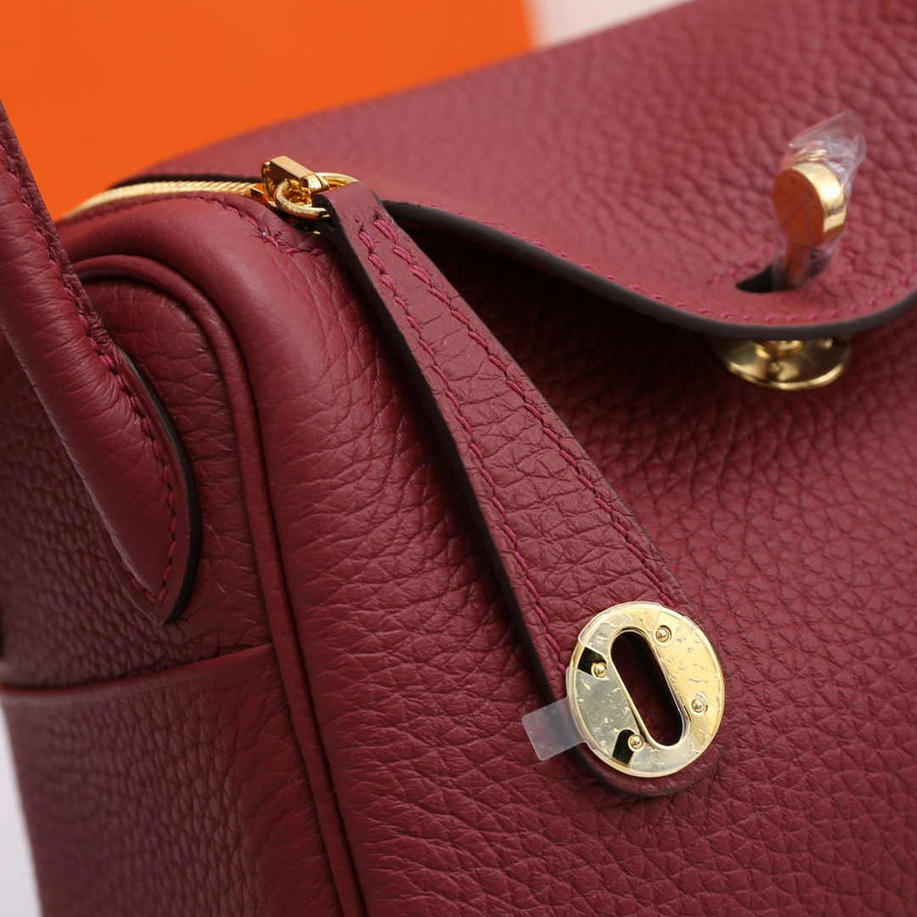Hermes Lindy Mini Bag Wine Red Togo Leather Gold Hardware H8604