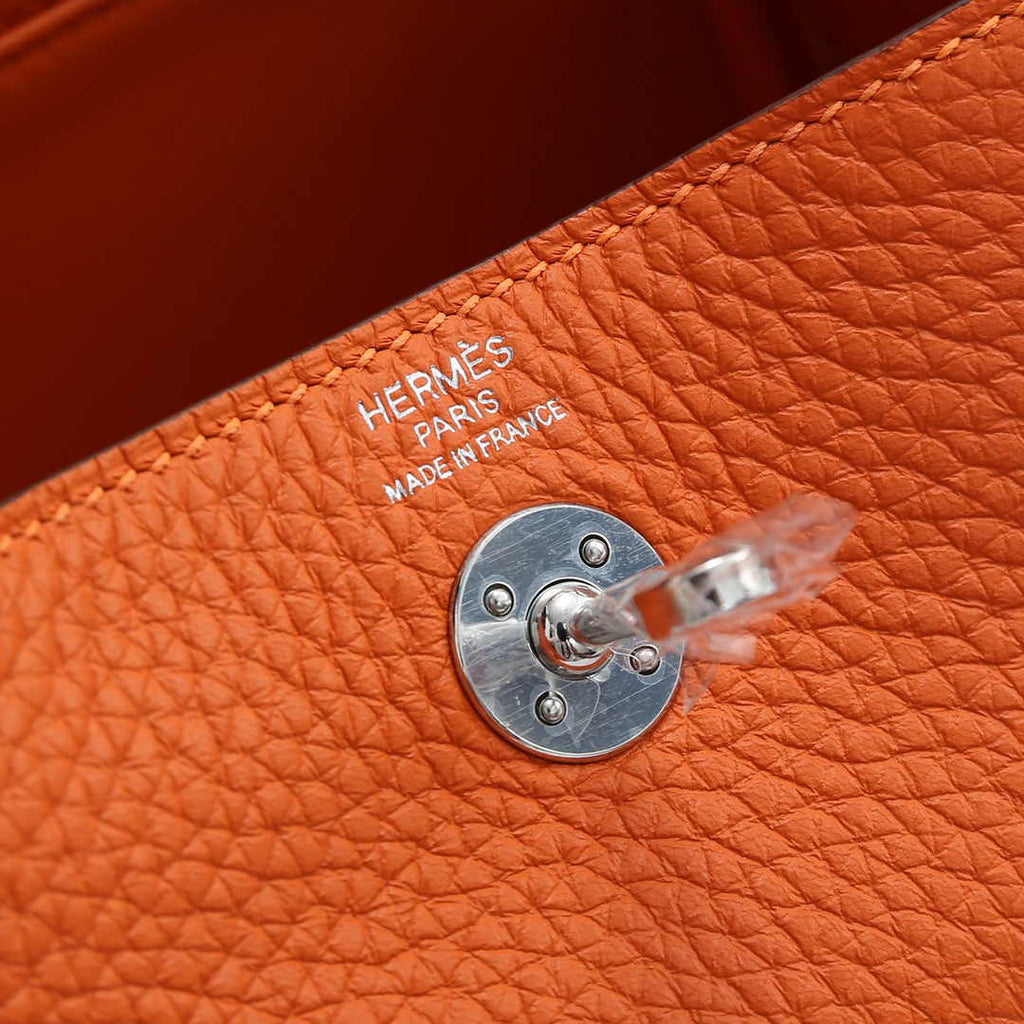 Hermes Lindy Mini Bag Orange Togo Leather Silver Hardware H8602