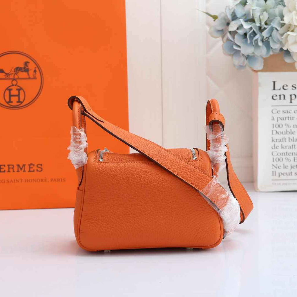 Hermes Lindy Mini Bag Orange Togo Leather Silver Hardware H8602