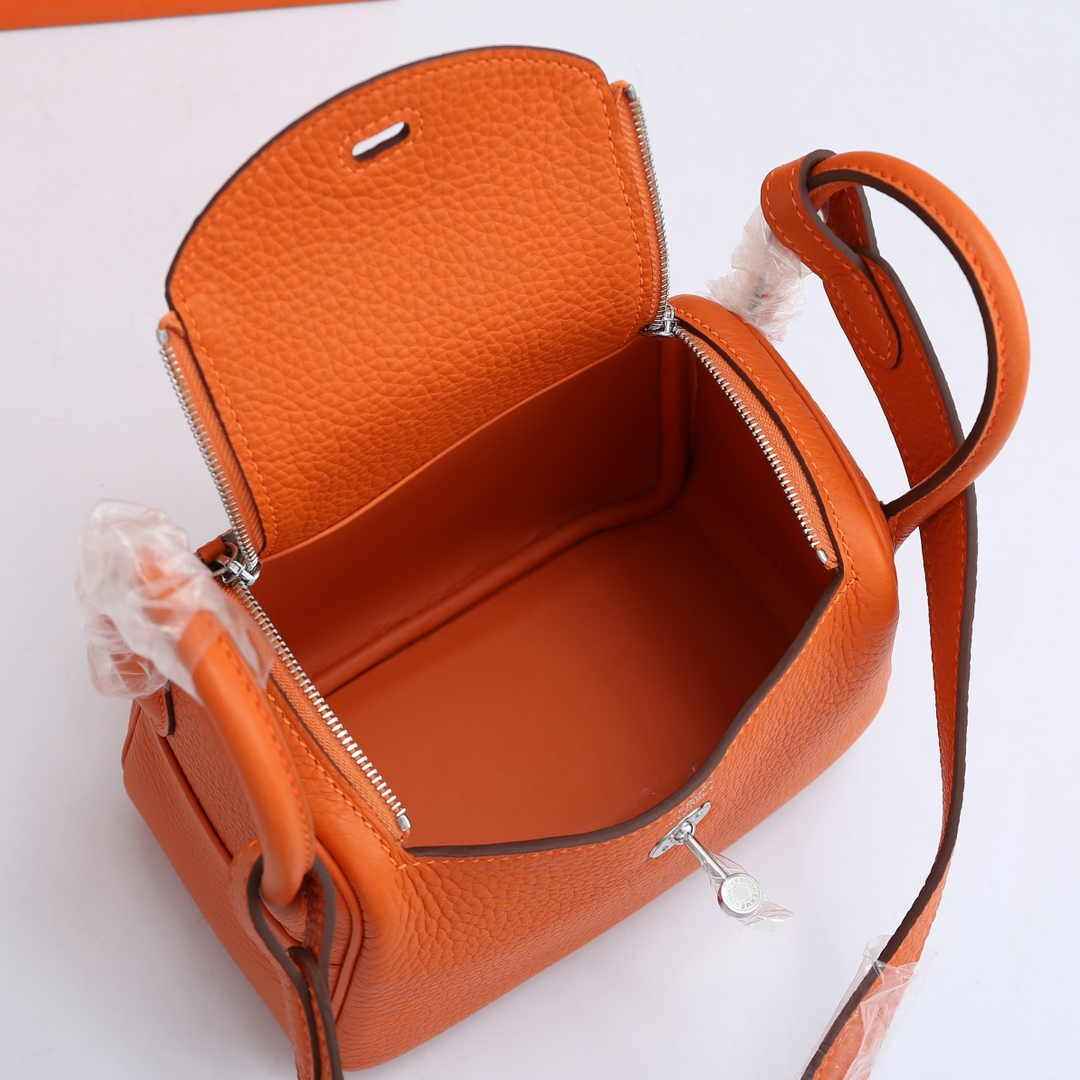 Hermes Lindy Mini Bag Orange Togo Leather Silver Hardware H8602