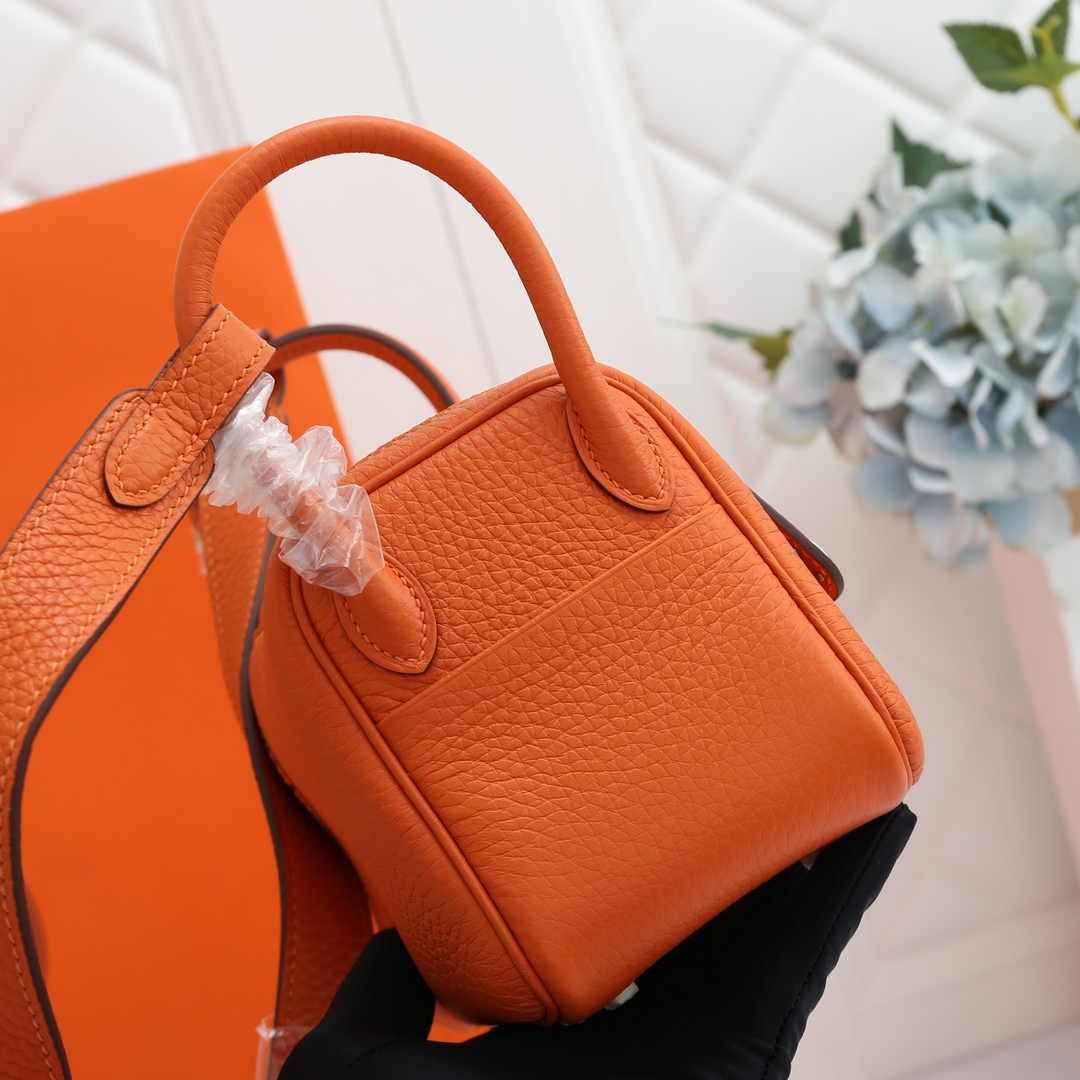 Hermes Lindy Mini Bag Orange Togo Leather Silver Hardware H8602