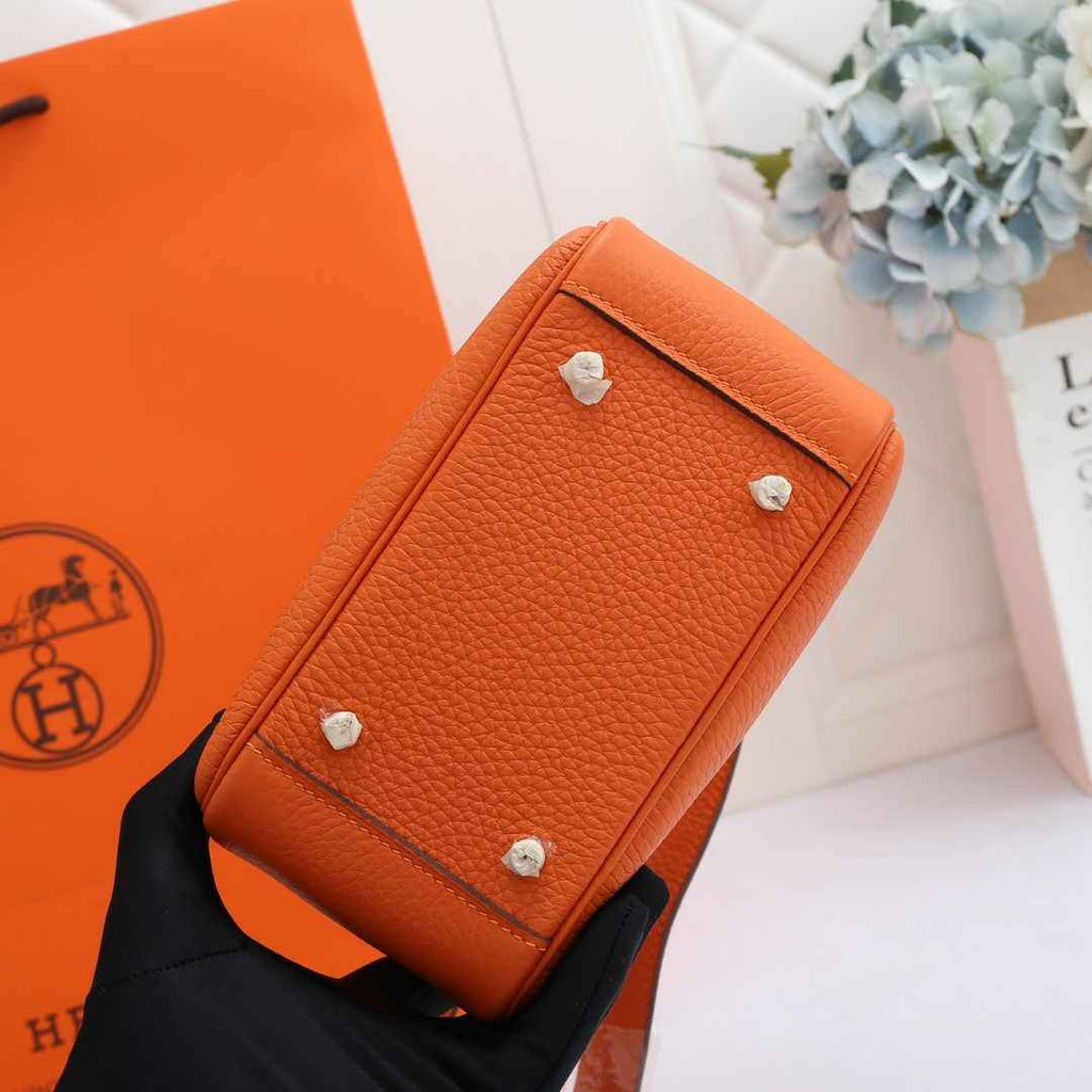 Hermes Lindy Mini Bag Orange Togo Leather Silver Hardware H8602