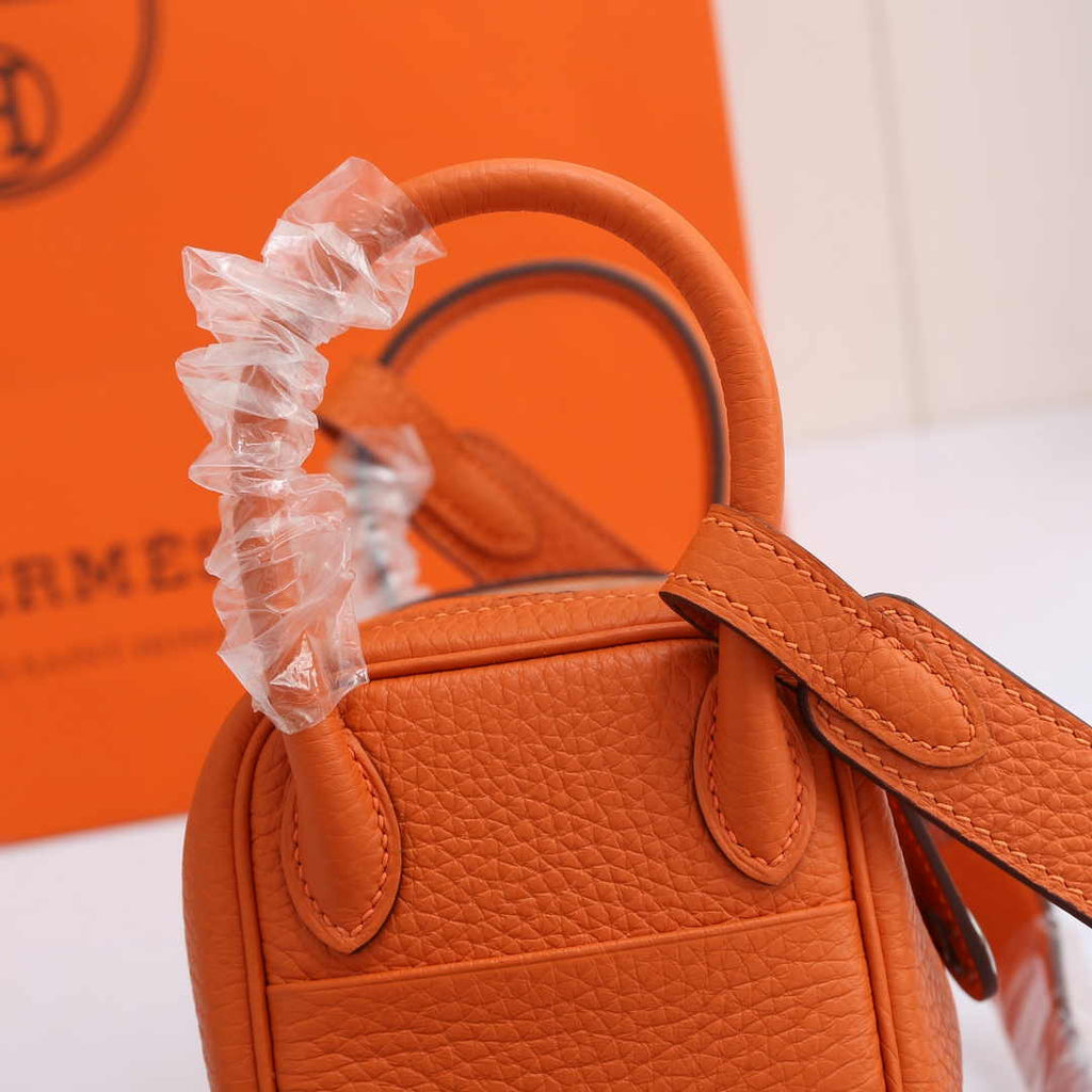 Hermes Lindy Mini Bag Orange Togo Leather Silver Hardware H8602