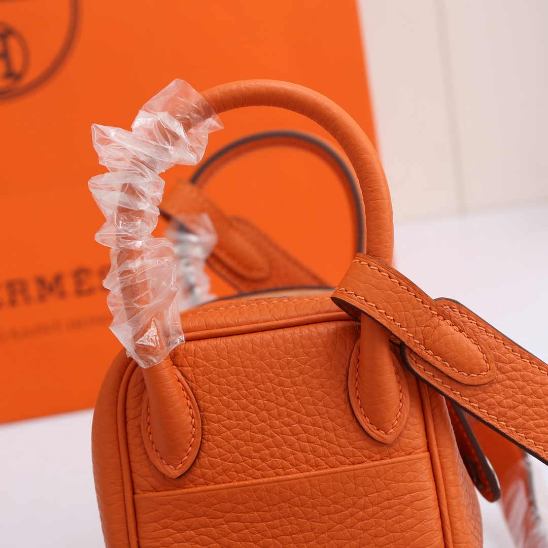 Hermes Lindy Mini Bag Orange Togo Leather Silver Hardware H8602