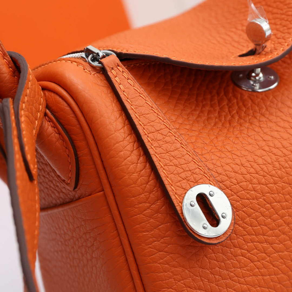 Hermes Lindy Mini Bag Orange Togo Leather Silver Hardware H8602