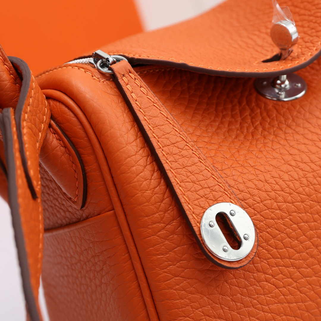 Hermes Lindy Mini Bag Orange Togo Leather Silver Hardware H8602