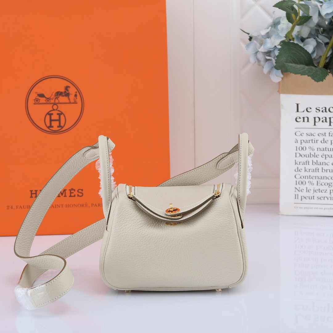 Hermes Lindy Mini Bag Beige Togo Leather Gold Hardware H8605