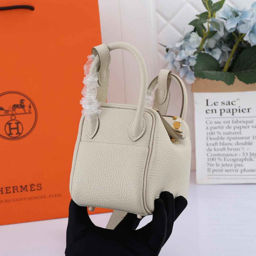Hermes Lindy Mini Bag Beige Togo Leather Gold Hardware H8605