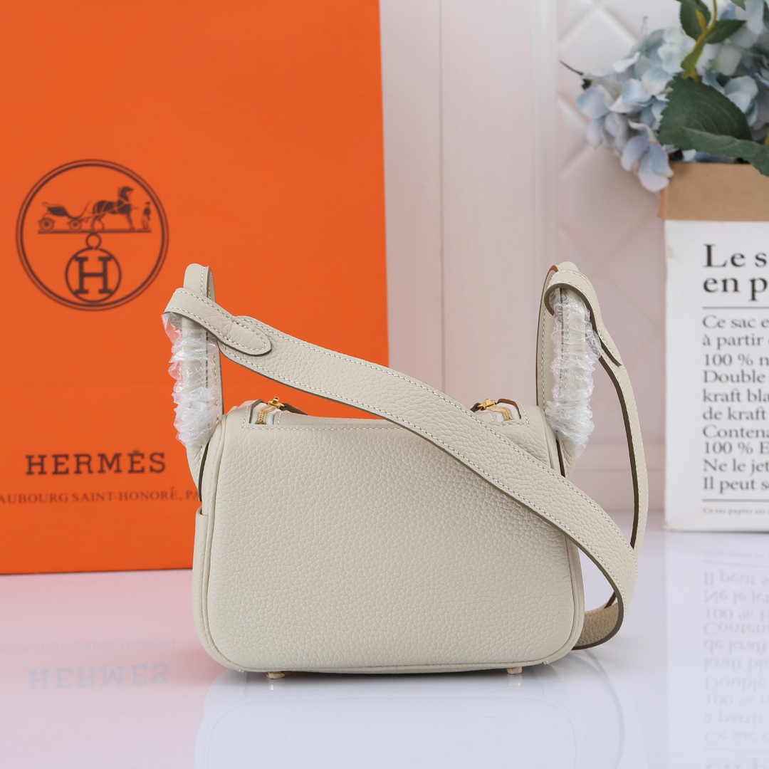 Hermes Lindy Mini Bag Beige Togo Leather Gold Hardware H8605