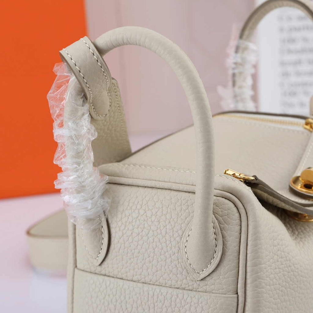 Hermes Lindy Mini Bag Beige Togo Leather Gold Hardware H8605