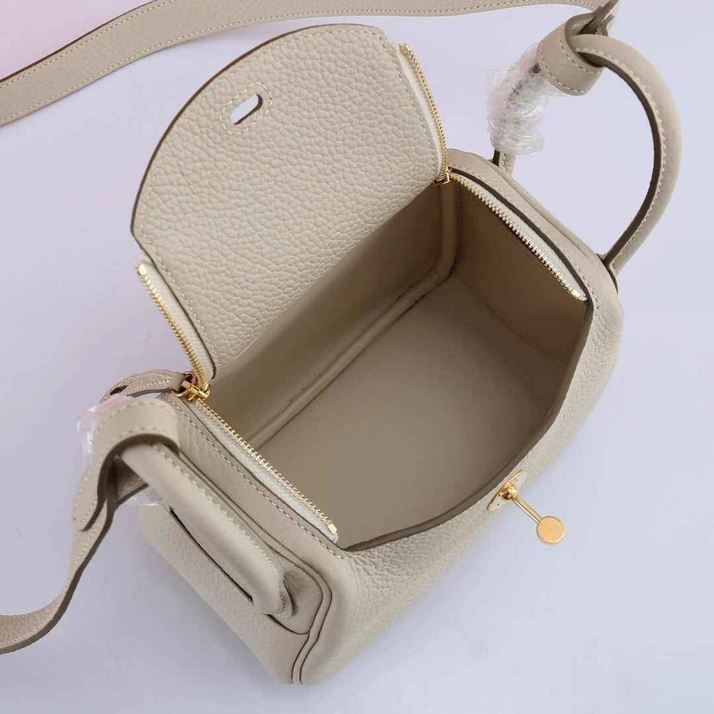 Hermes Lindy Mini Bag Beige Togo Leather Gold Hardware H8605