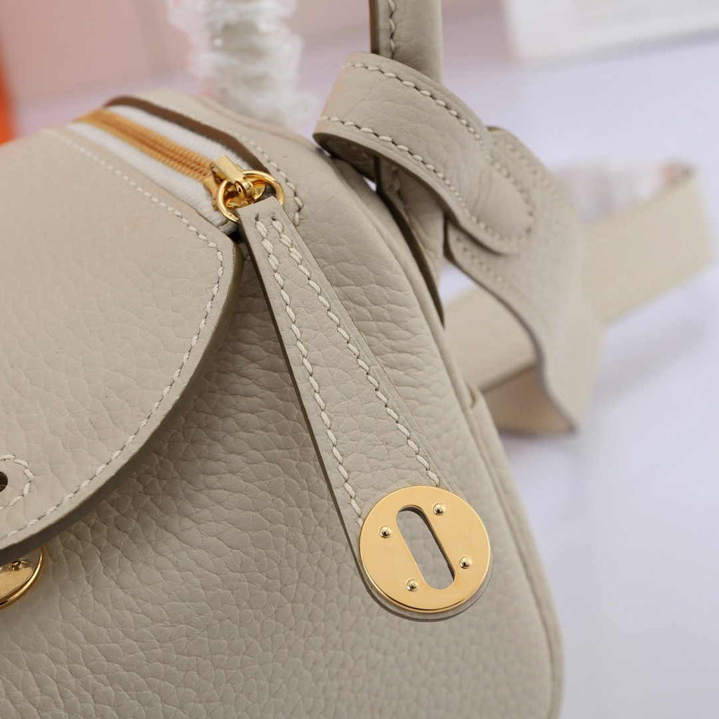 Hermes Lindy Mini Bag Beige Togo Leather Gold Hardware H8605