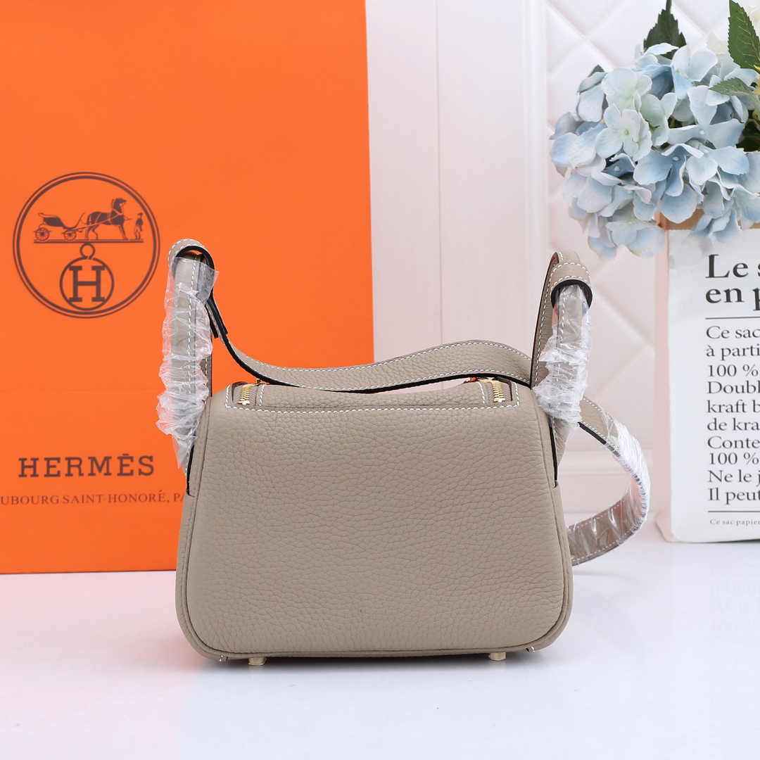 Hermes Lindy Mini Bag Light Gray Togo Leather Gold Hardware H8606