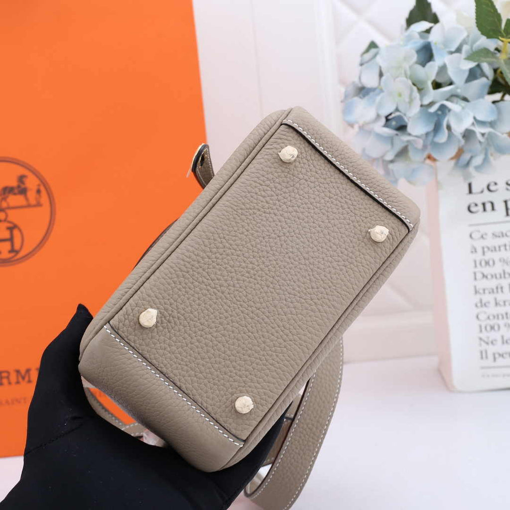Hermes Lindy Mini Bag Light Gray Togo Leather Gold Hardware H8606