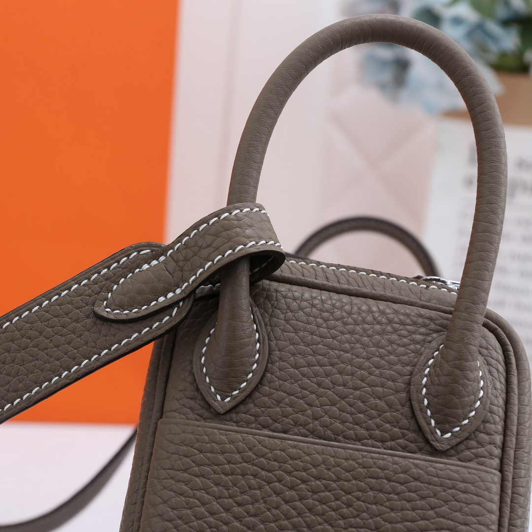 Hermes Lindy Mini Bag Gray Togo Leather Silver Hardware H8603