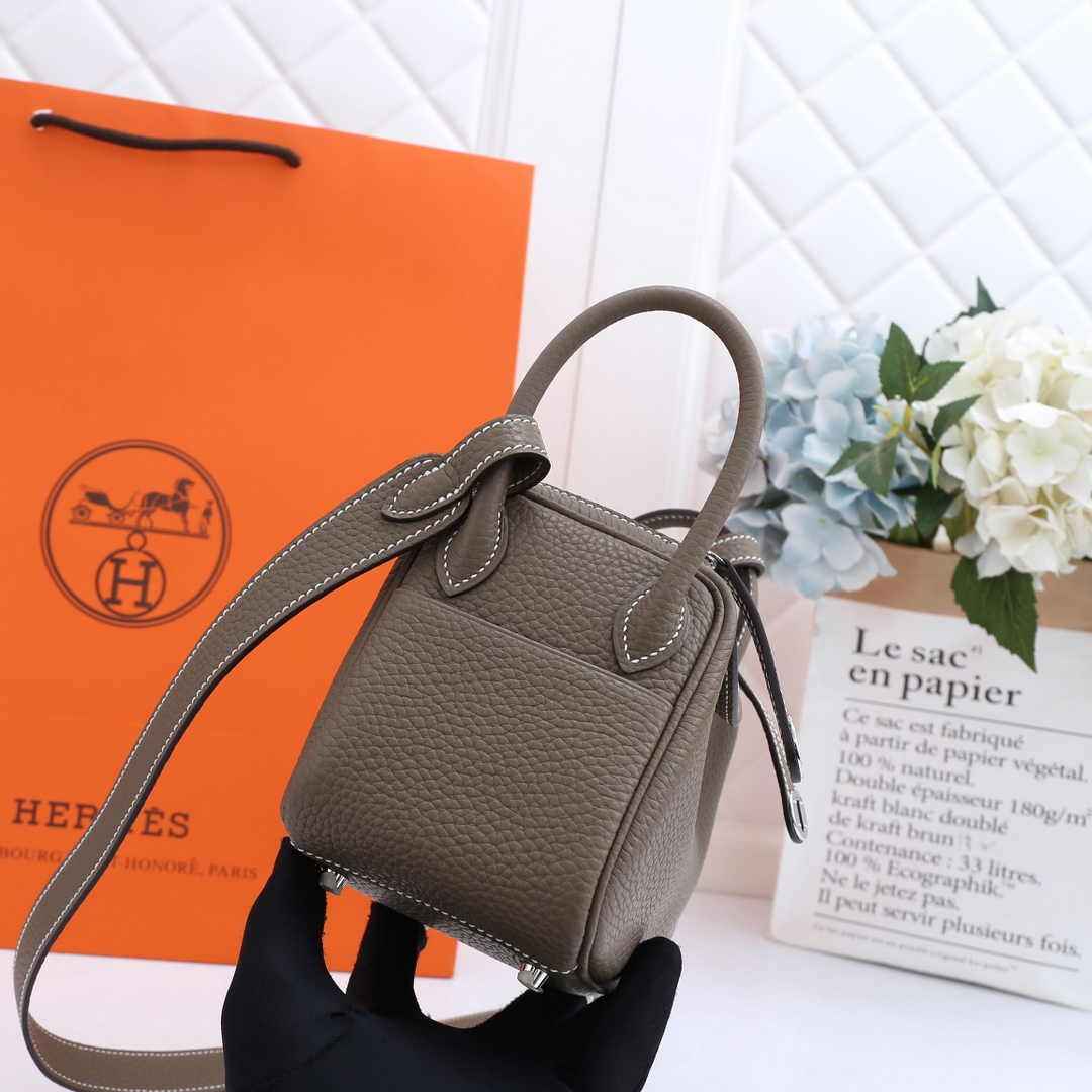 Hermes Lindy Mini Bag Gray Togo Leather Silver Hardware H8603