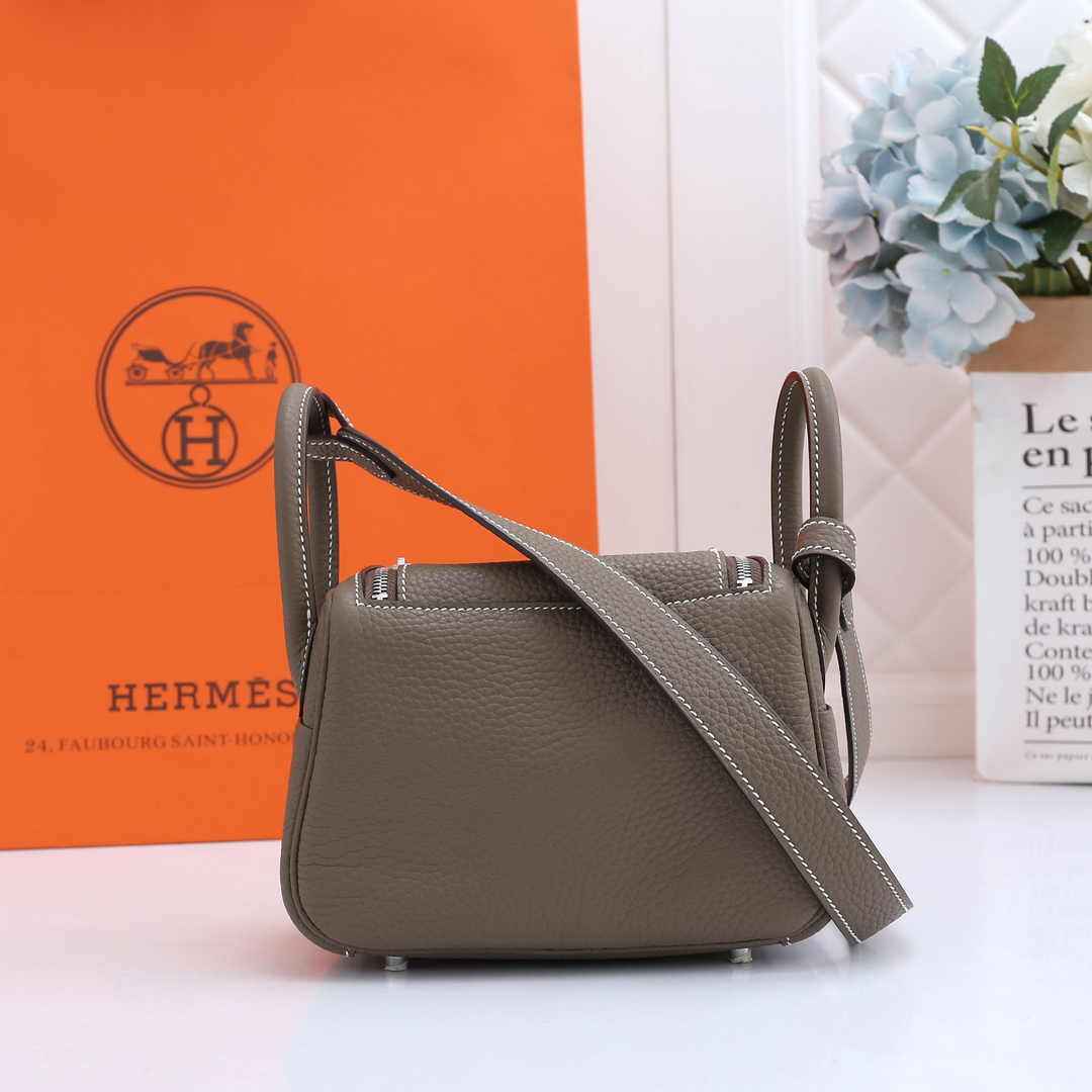 Hermes Lindy Mini Bag Gray Togo Leather Silver Hardware H8603