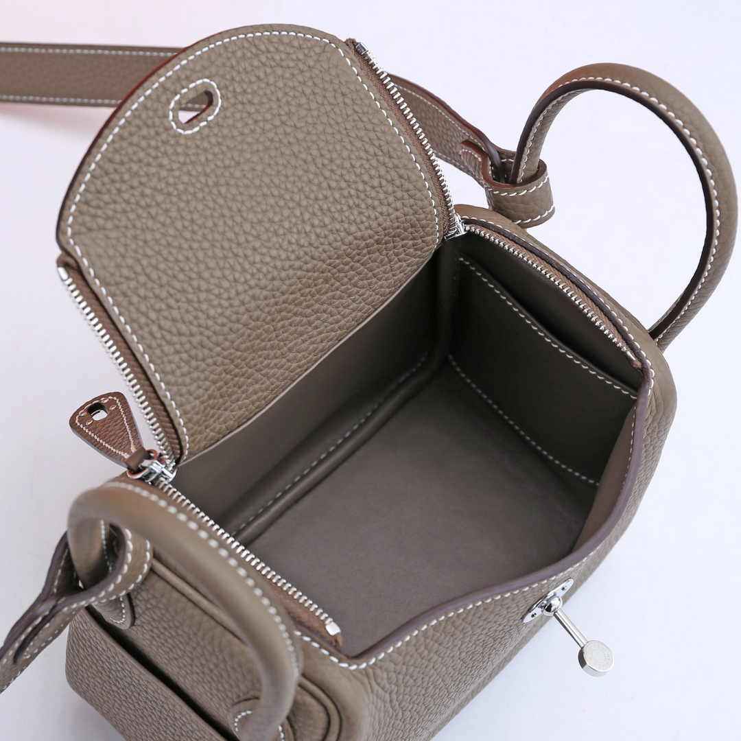 Hermes Lindy Mini Bag Gray Togo Leather Silver Hardware H8603