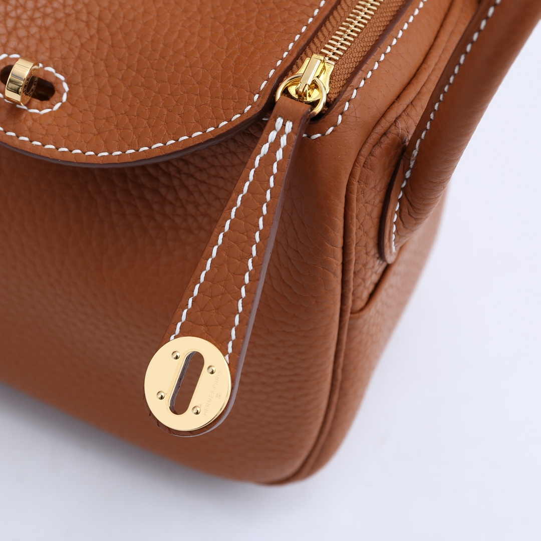 Hermes Lindy Mini Bag Camel Togo Leather Gold Hardware H8607