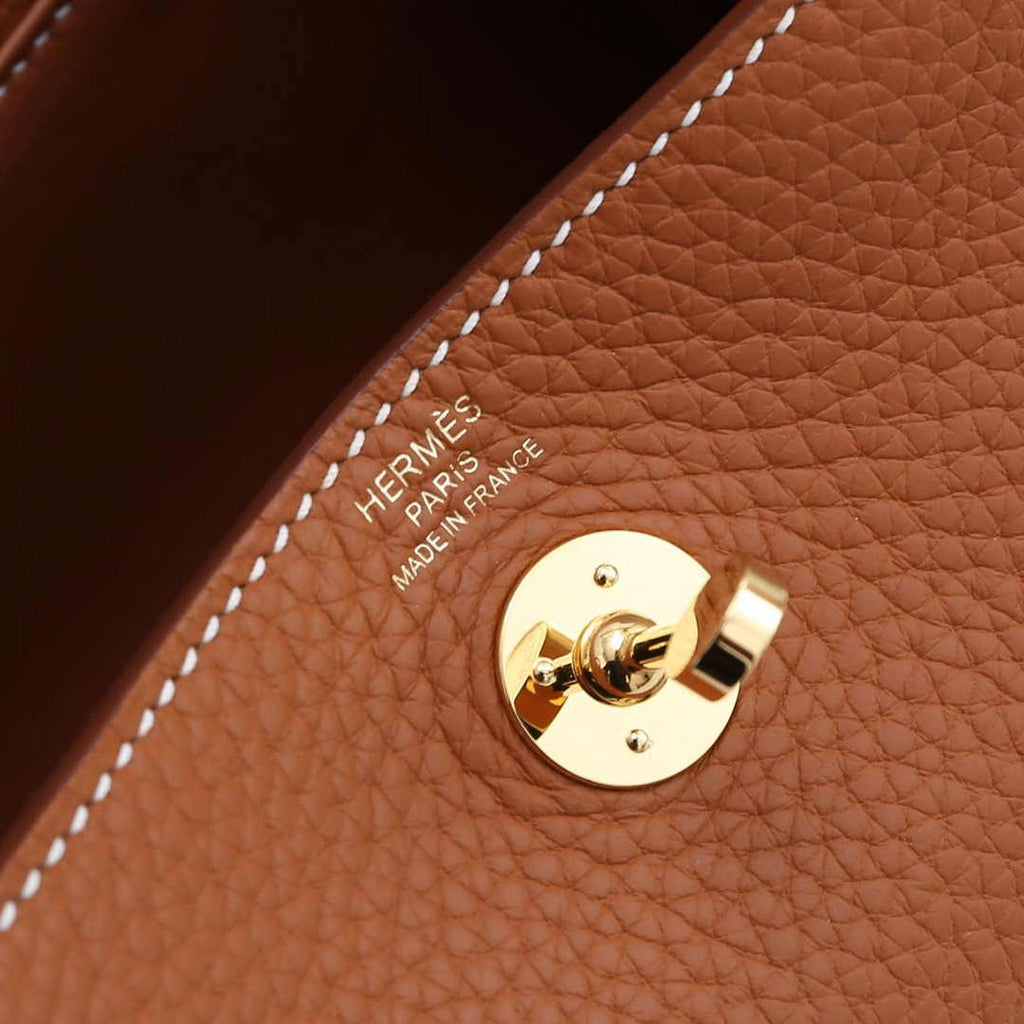 Hermes Lindy Mini Bag Camel Togo Leather Gold Hardware H8607