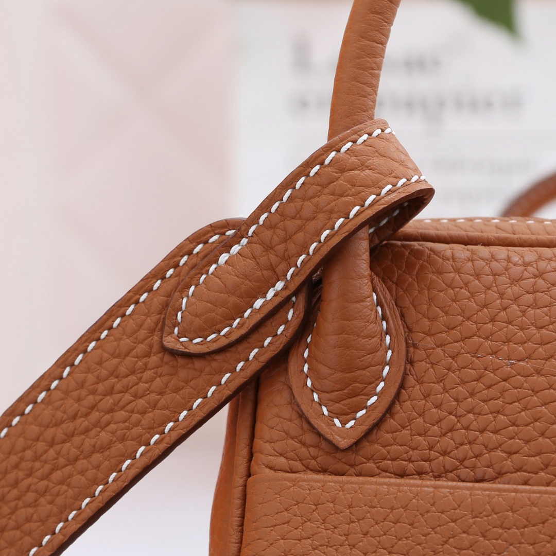 Hermes Lindy Mini Bag Camel Togo Leather Gold Hardware H8607