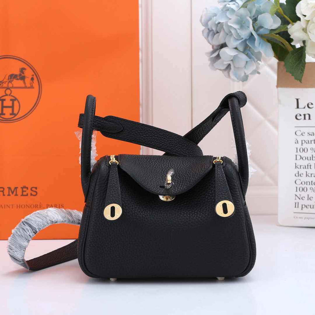 Hermes Lindy Mini Bag Black Togo Leather Gold Hardware H8608