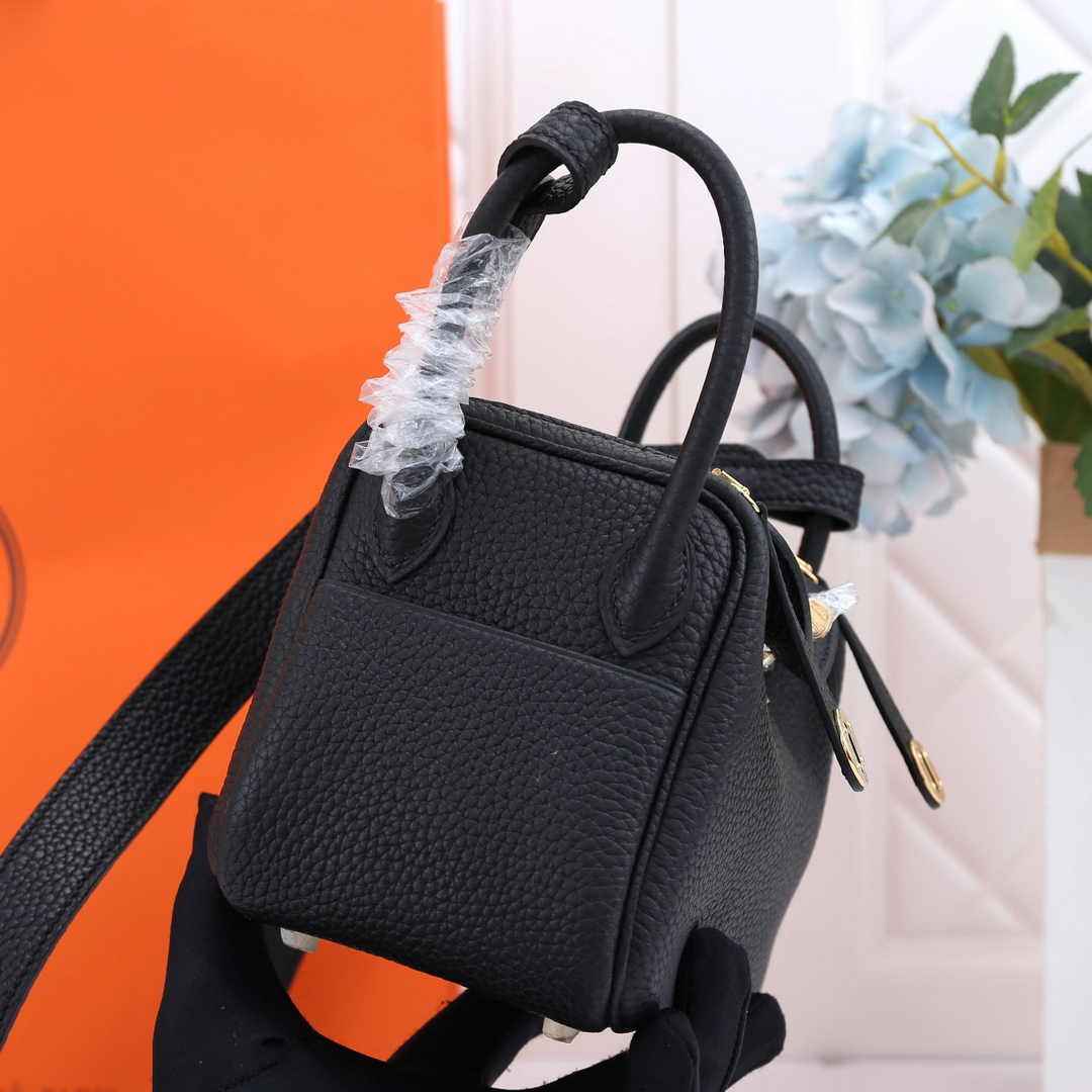 Hermes Lindy Mini Bag Black Togo Leather Gold Hardware H8608