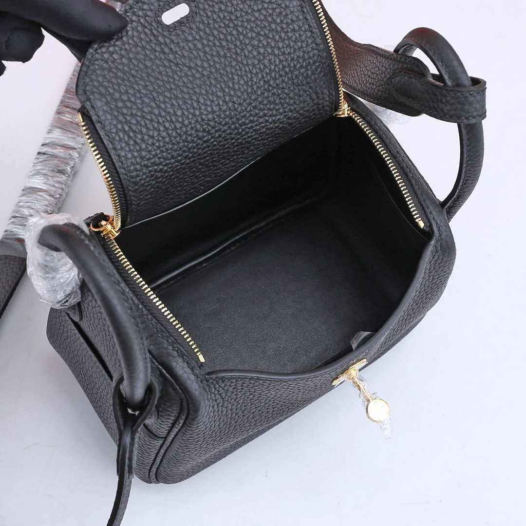 Hermes Lindy Mini Bag Black Togo Leather Gold Hardware H8608