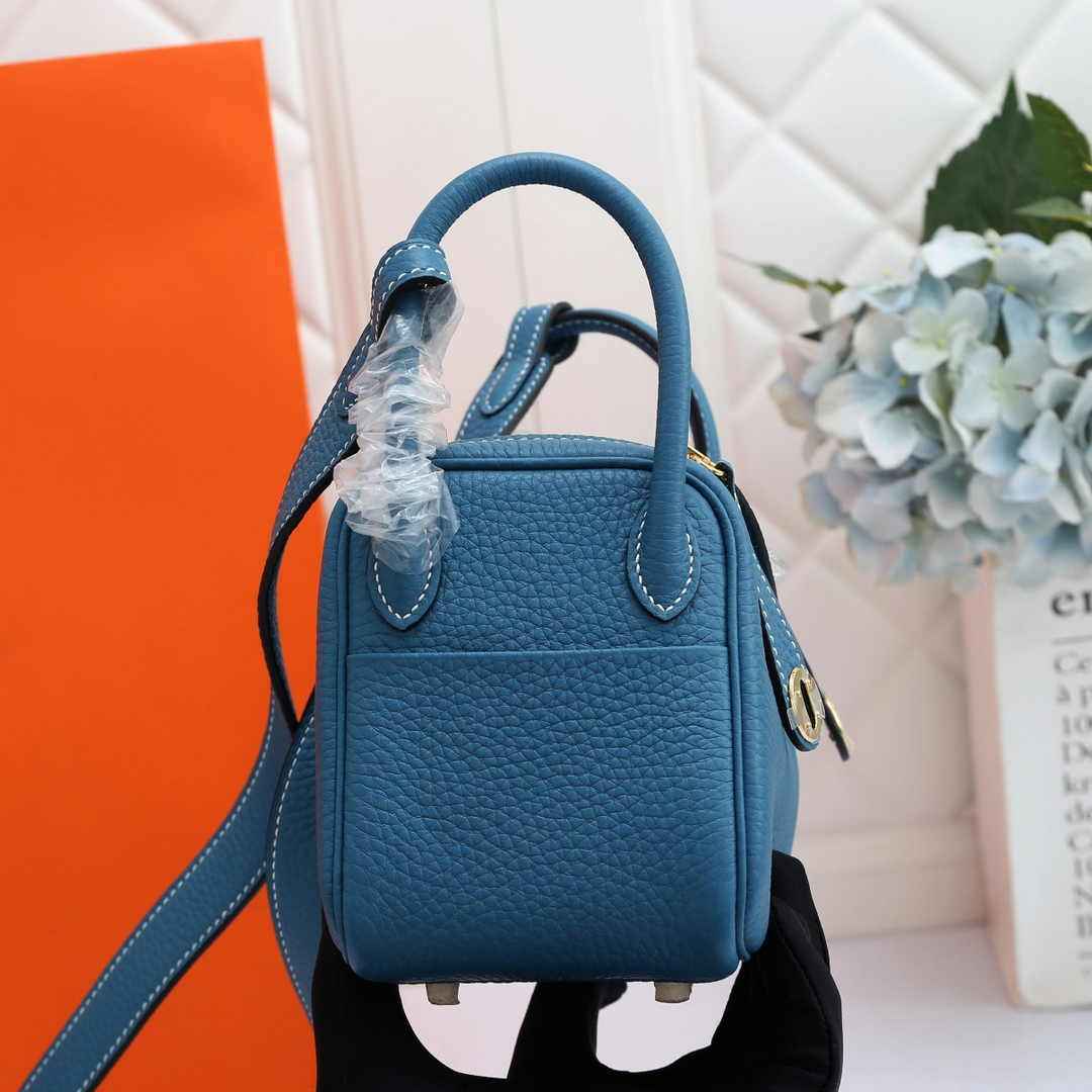 Hermes Lindy Mini Bag Blue Togo Leather Gold Hardware H8609